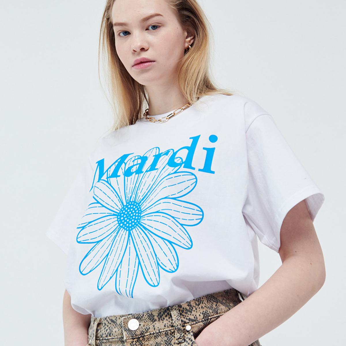 Flowermardi T-shirt (White Fluoblue)