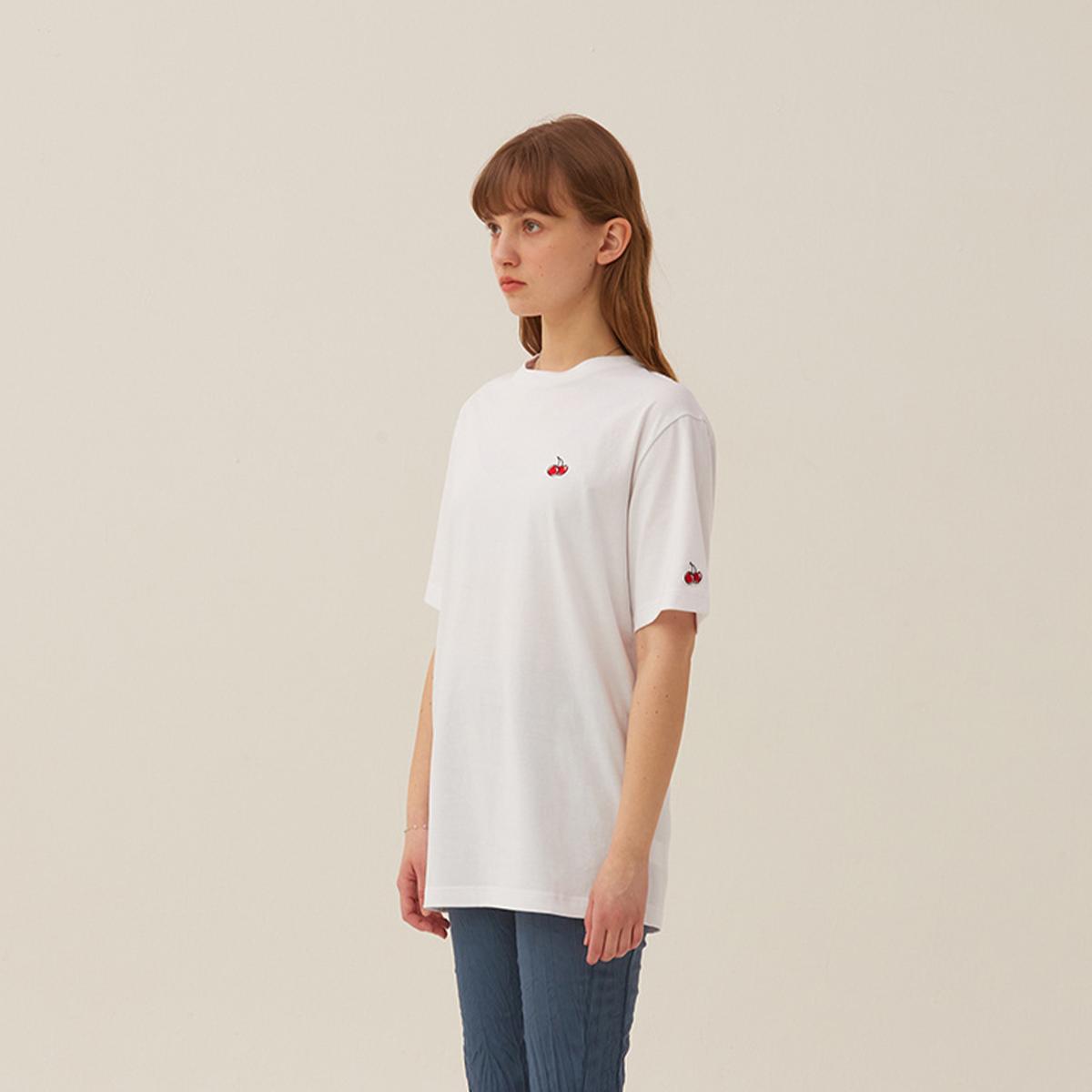 小櫻桃刺繡短袖T恤兩件組（白色）