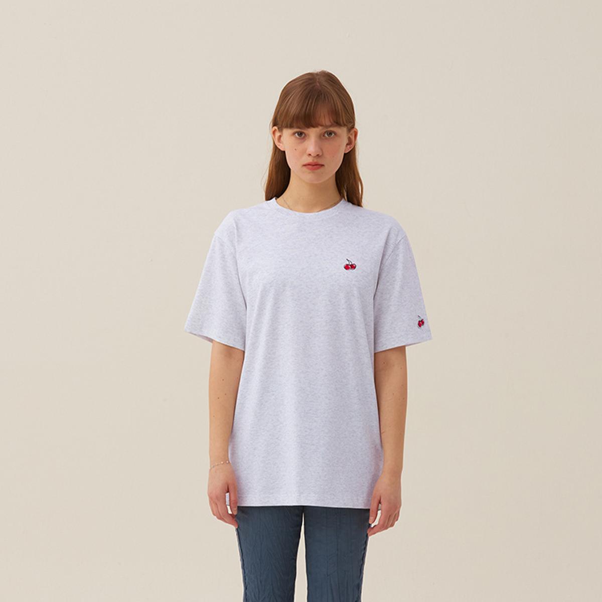小櫻桃刺繡短袖T-Shirt兩件裝（冷灰色）