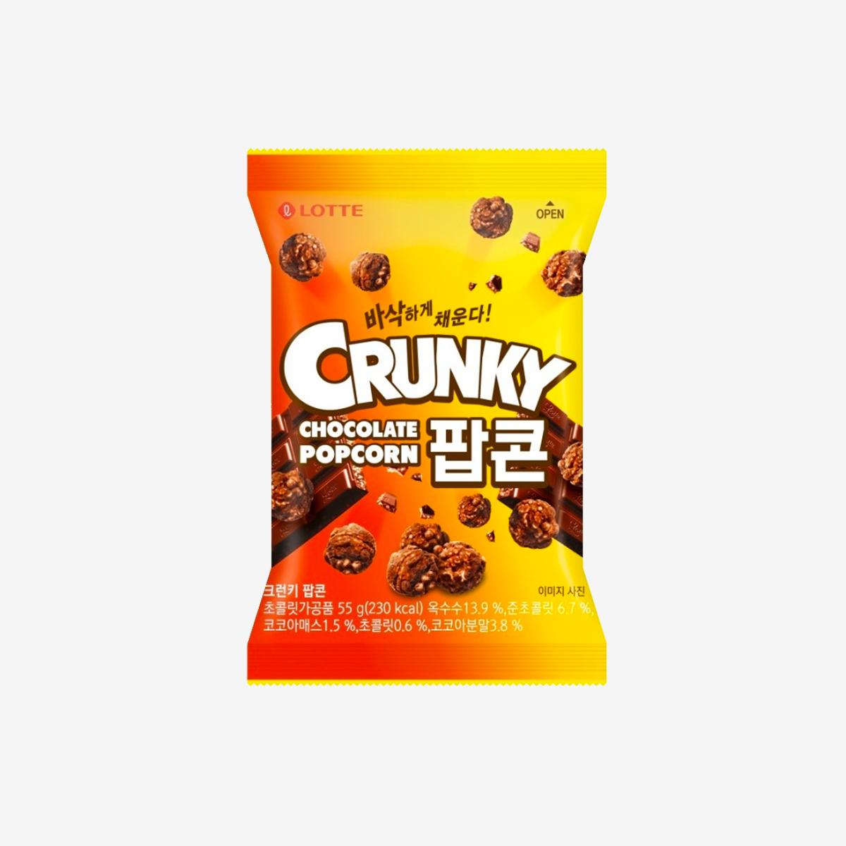 korean brand lotte's crunky chocolate popcorn bag