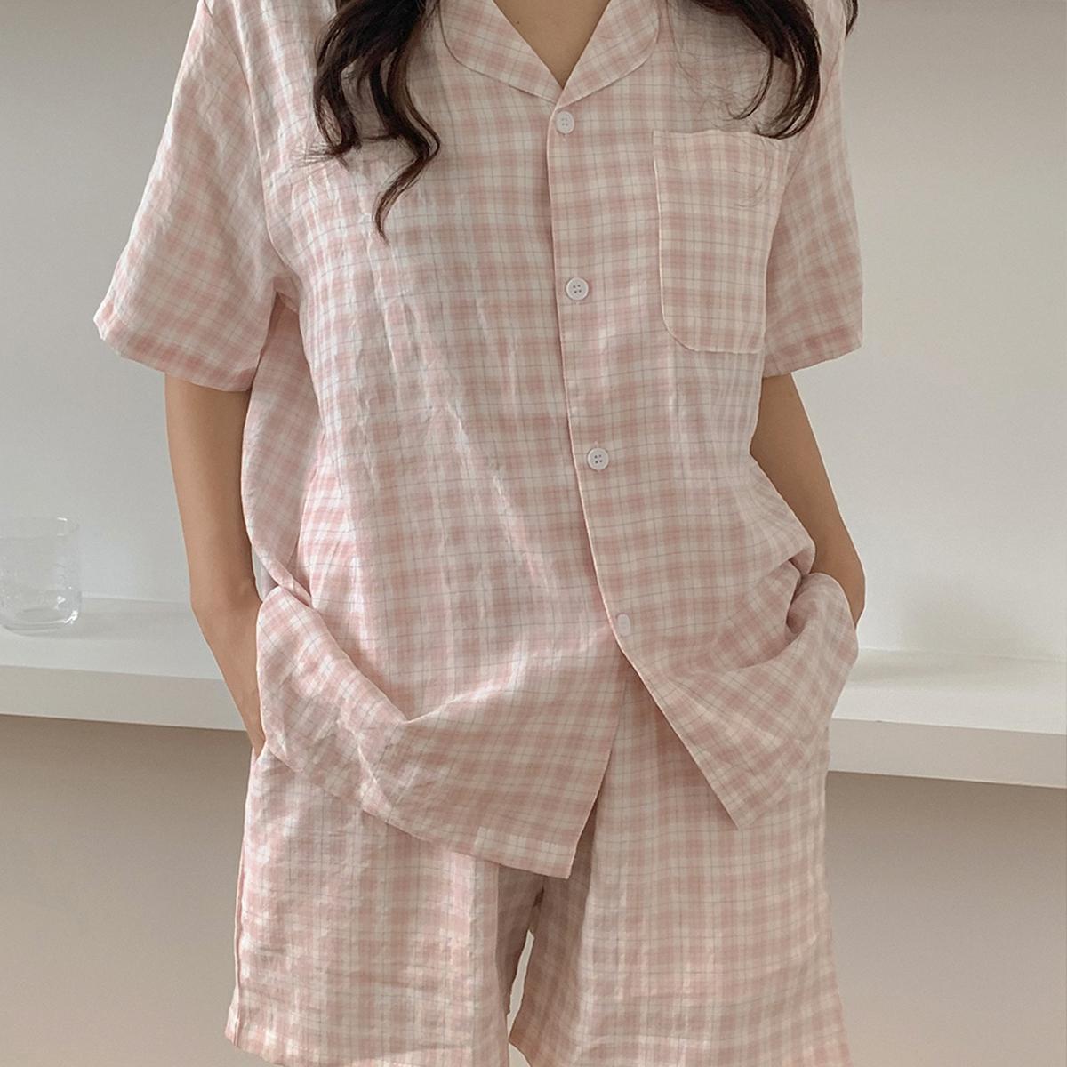 More Tartan格紋短袖睡衣套裝（粉紅色）
