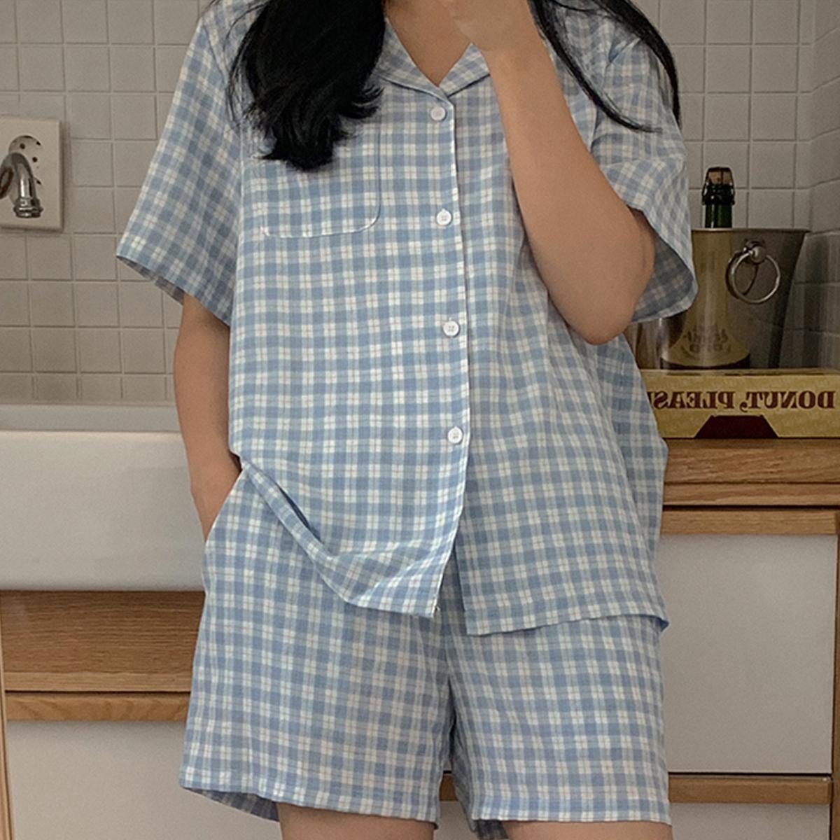 More Tartan格紋短袖睡衣套裝（藍色）