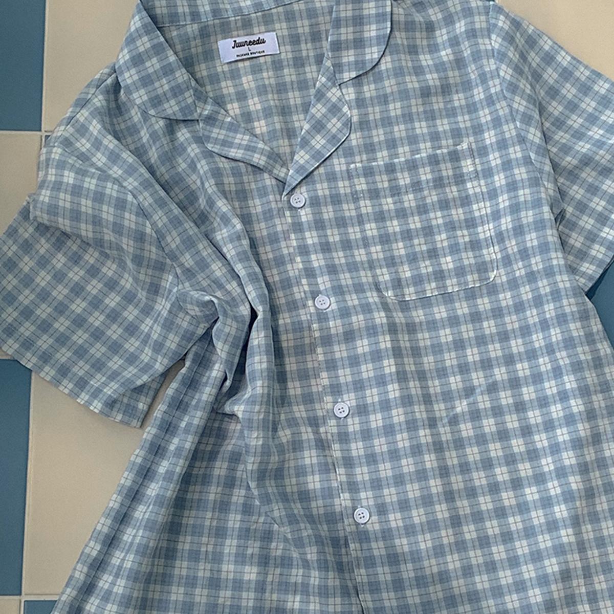 More Tartan格紋短袖睡衣套裝（藍色）