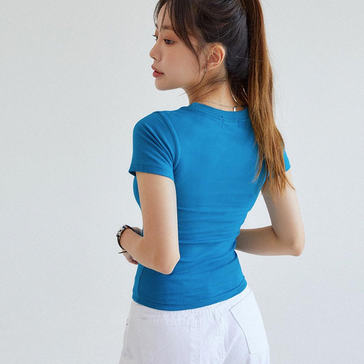 基本刺繡LOGO短袖T恤（藍色）