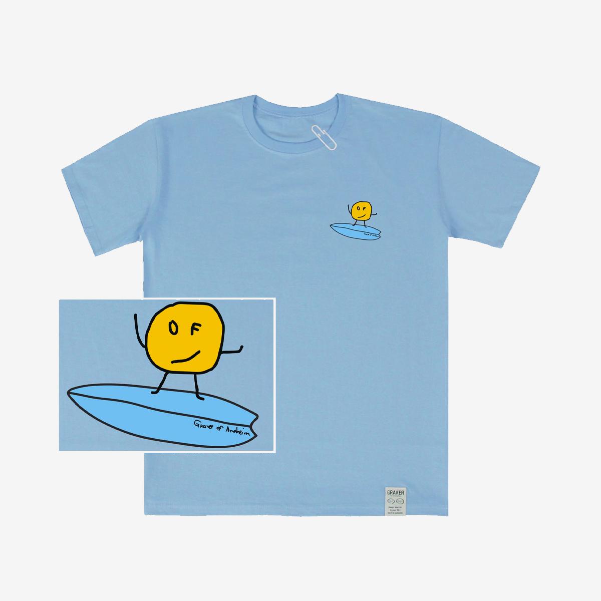 衝浪塗鴉迴紋針短袖T恤（天空藍）