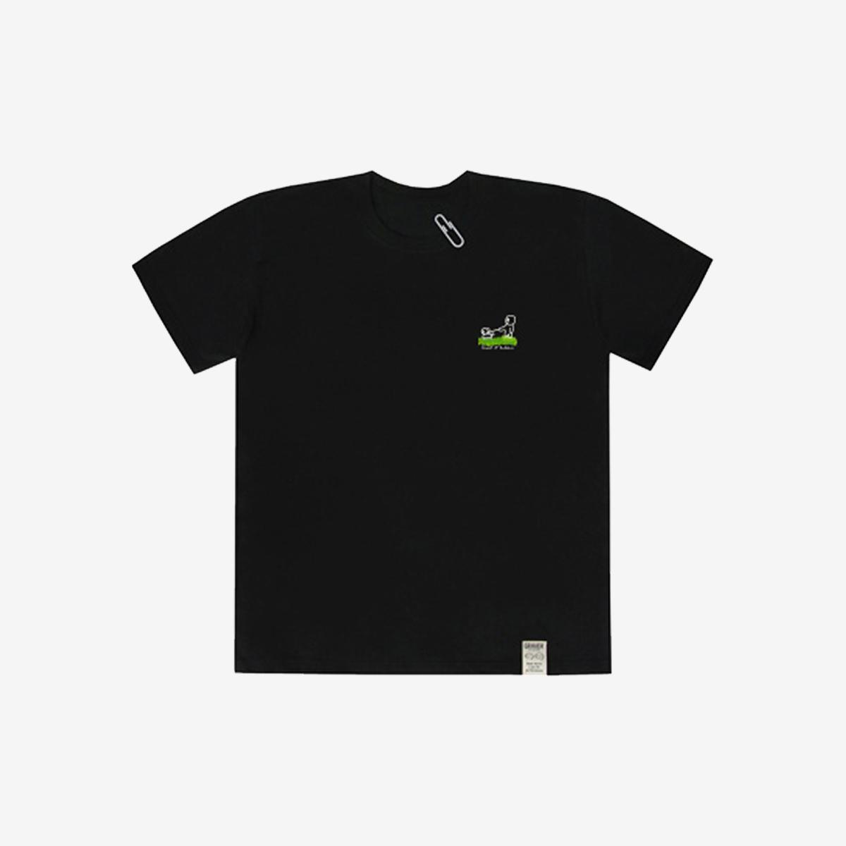 小狗散步塗鴉迴紋針短袖T恤（黑色）