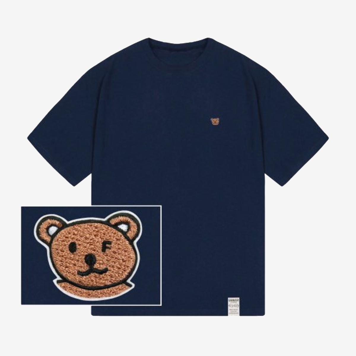 微笑小熊刺繡短袖T恤（海軍藍）