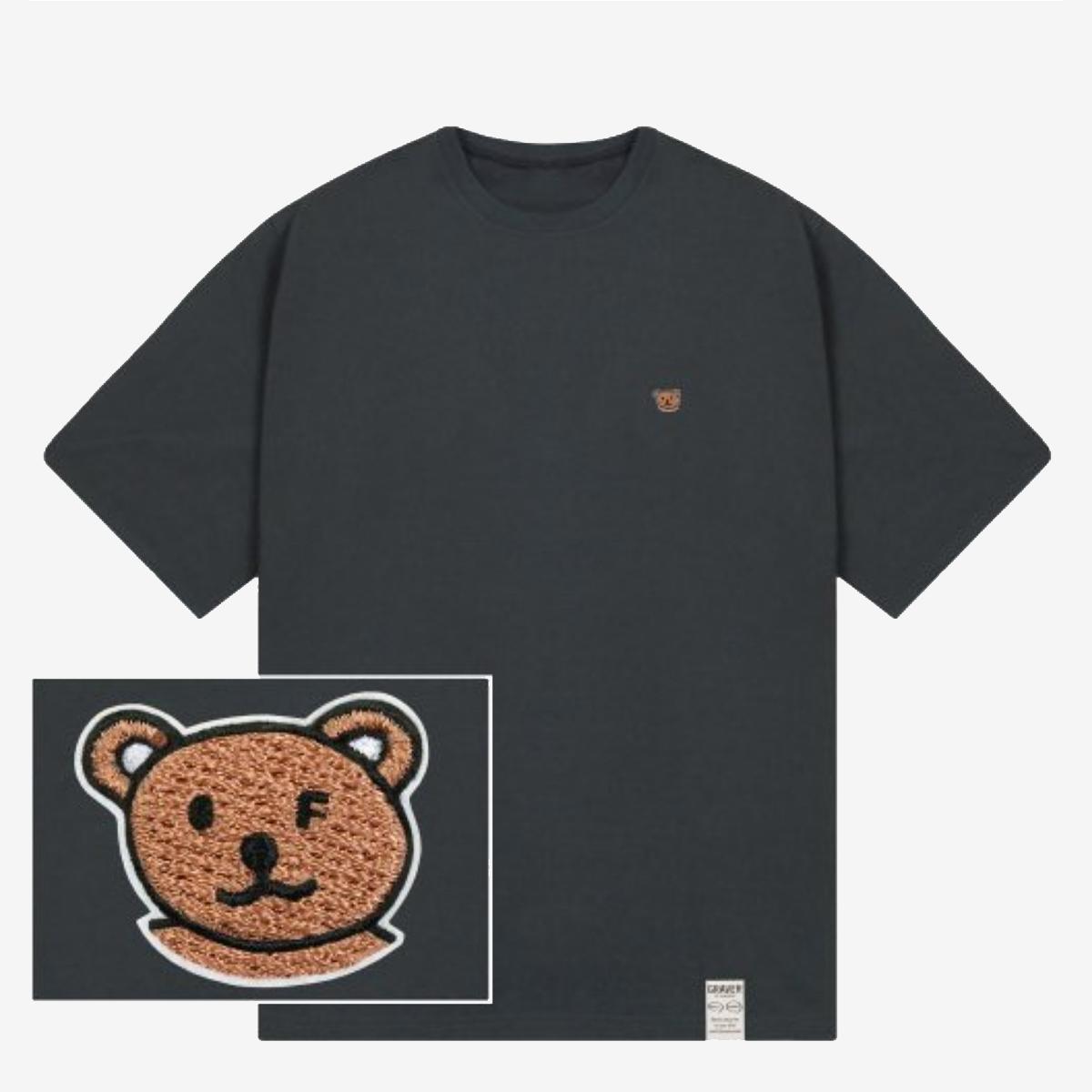 微笑小熊刺繡短袖T恤（黑炭色）