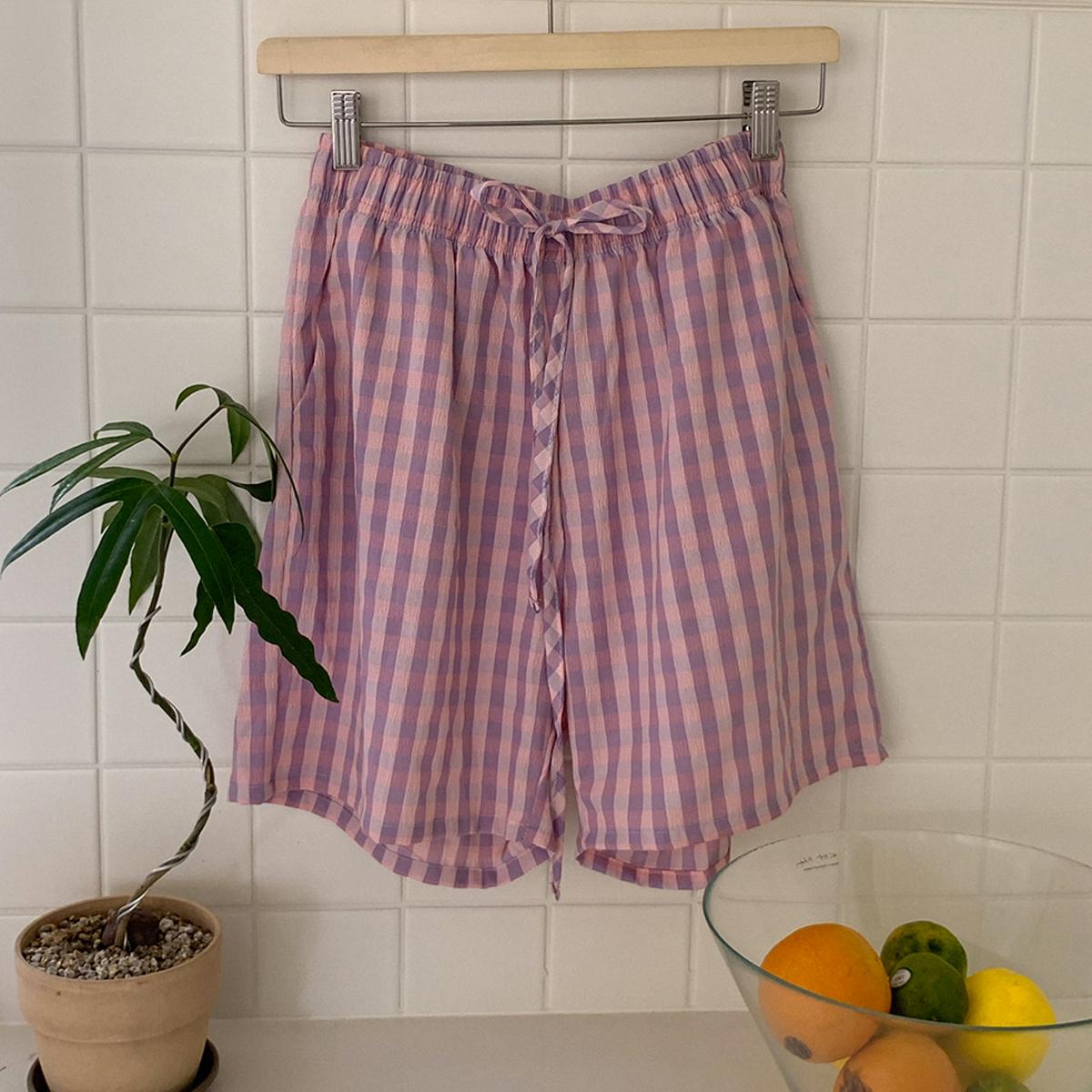 Fruity格紋5分睡褲（紫色）