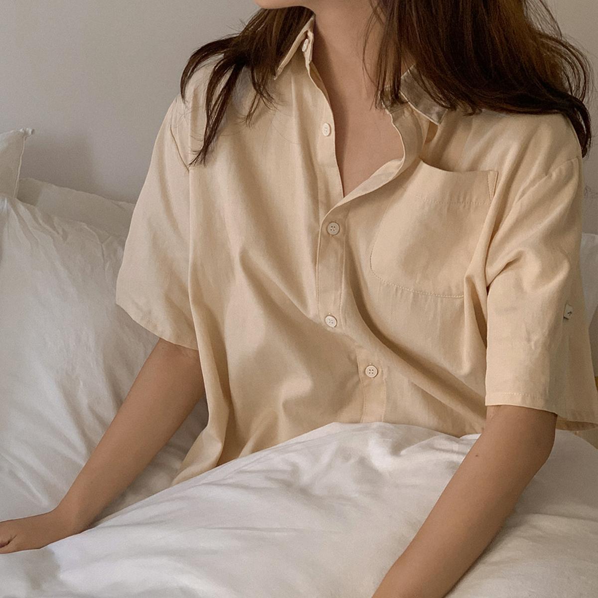 Breeze Cotton素色短袖睡衣套裝（米色）