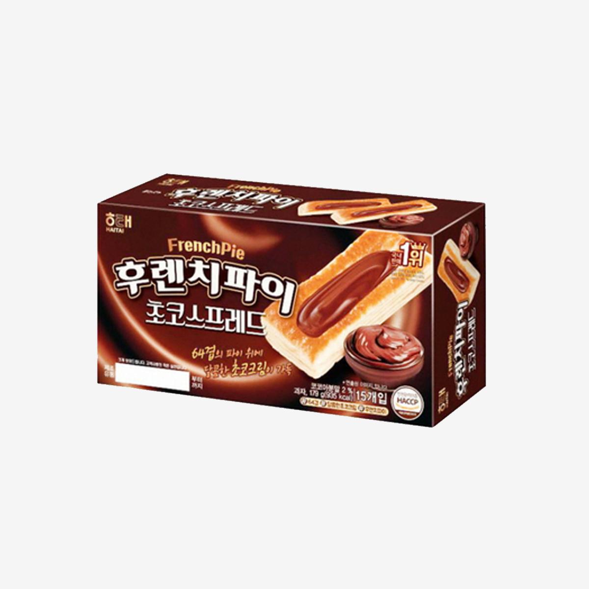 korean brand haitai's chocolate flavor french pie in brown box