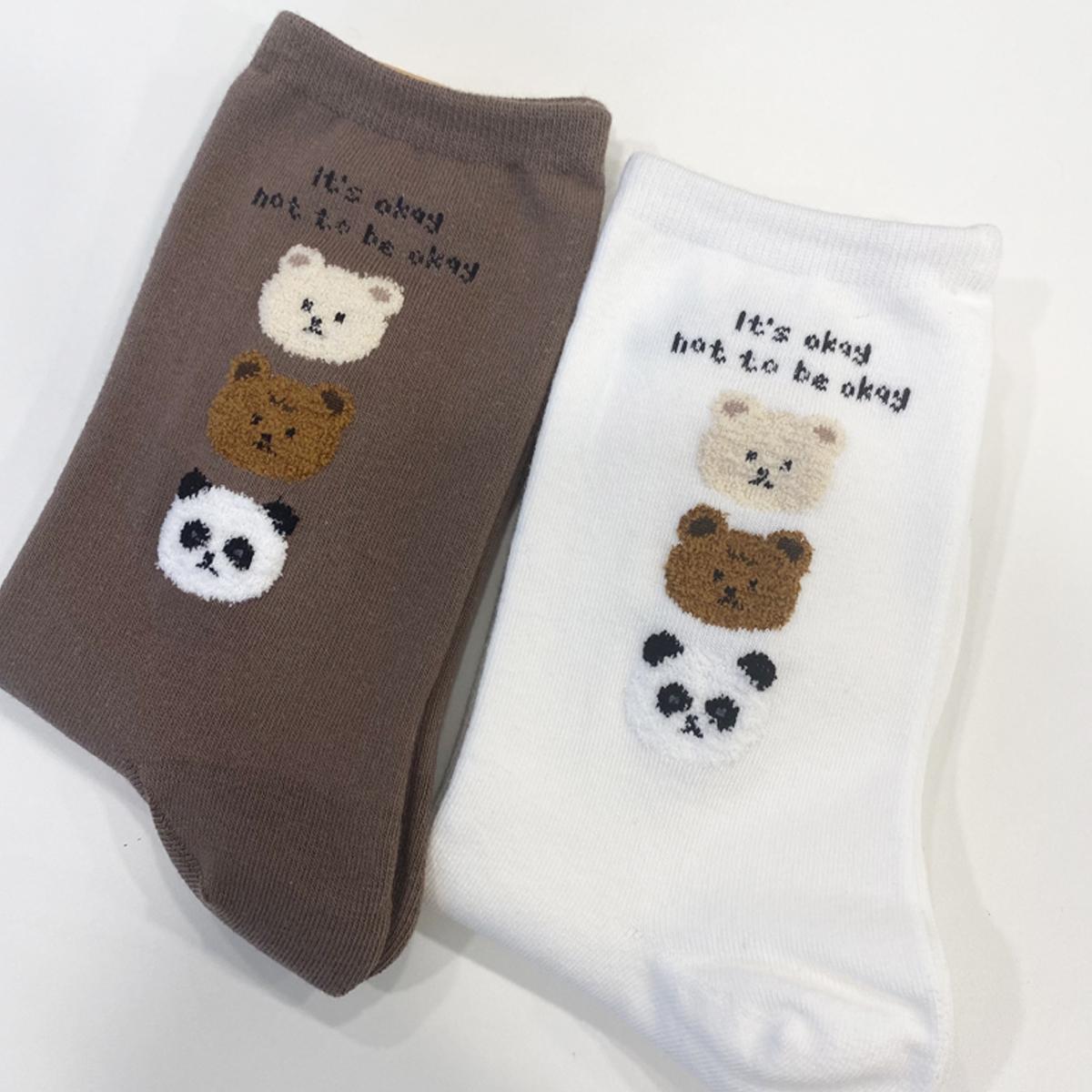 三隻小熊刺繡長襪（咖啡色）
