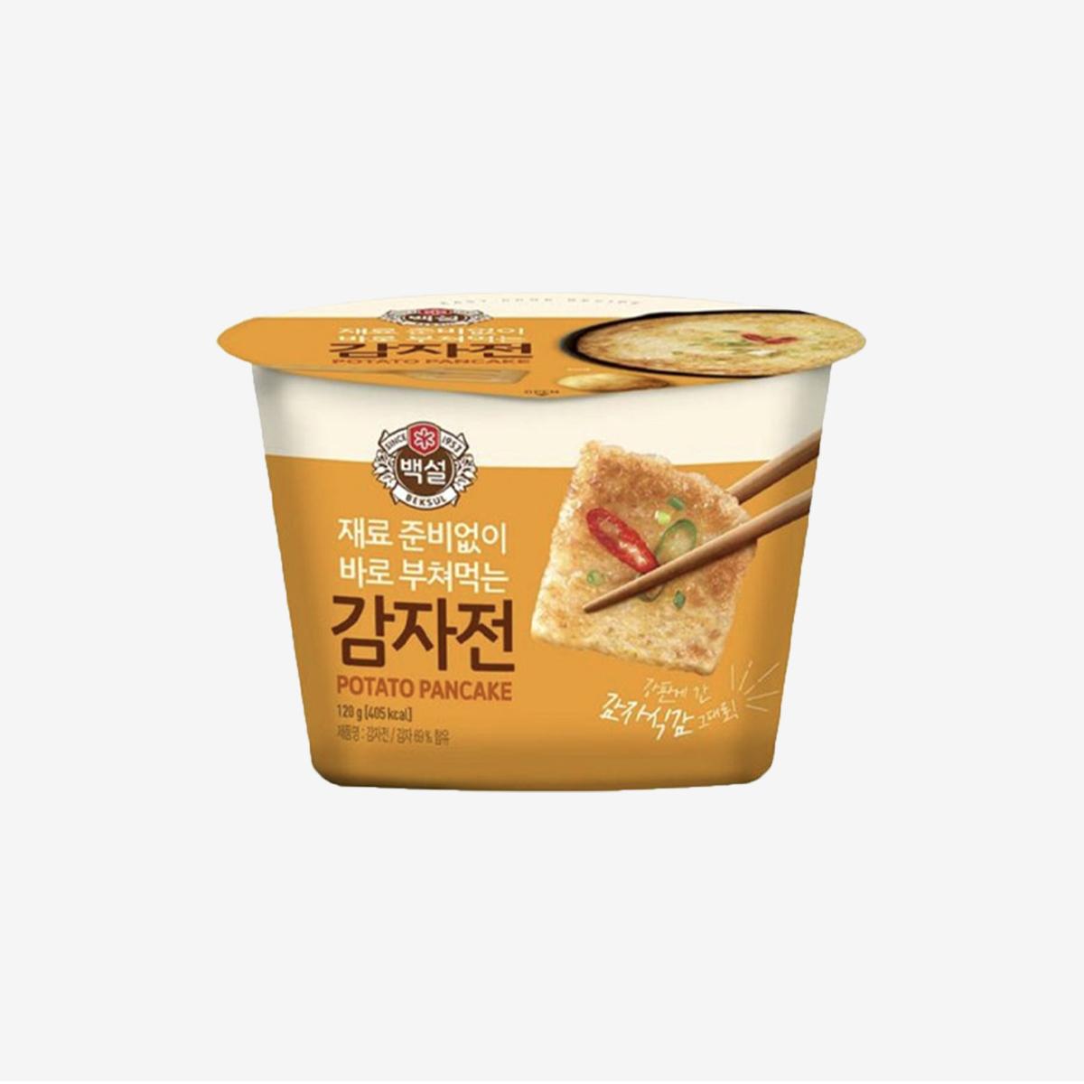 korean brand beksul instant potato pancake mix in a cup 