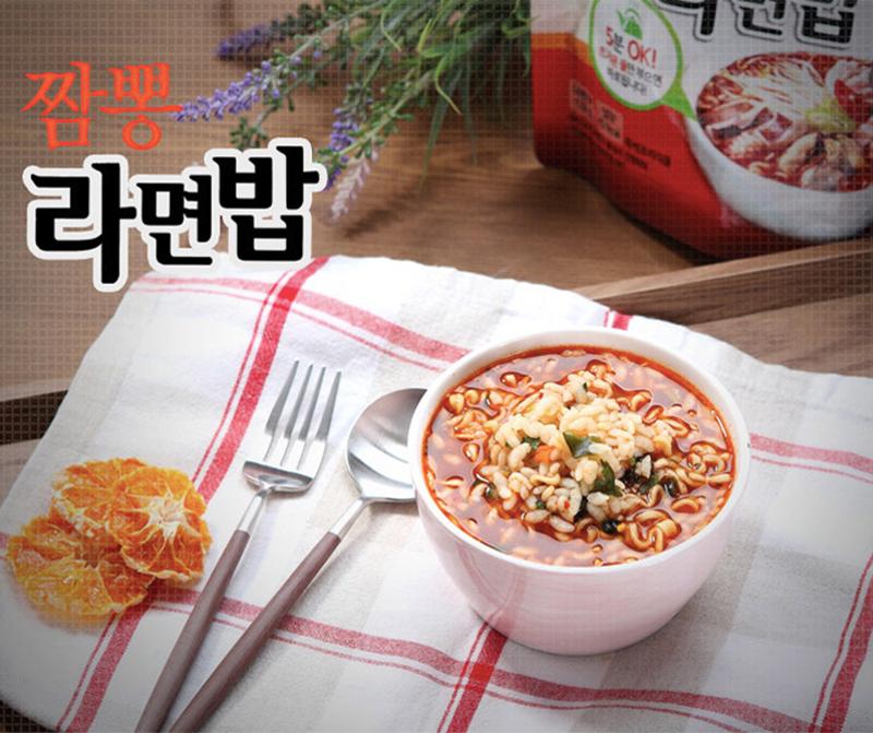 korean brand doori doori's jjamppong ramen rice small bowl of ramen rice with set up with spoon and fork 