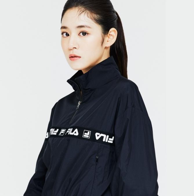 korean fila Studio Tape Jacket worn by model