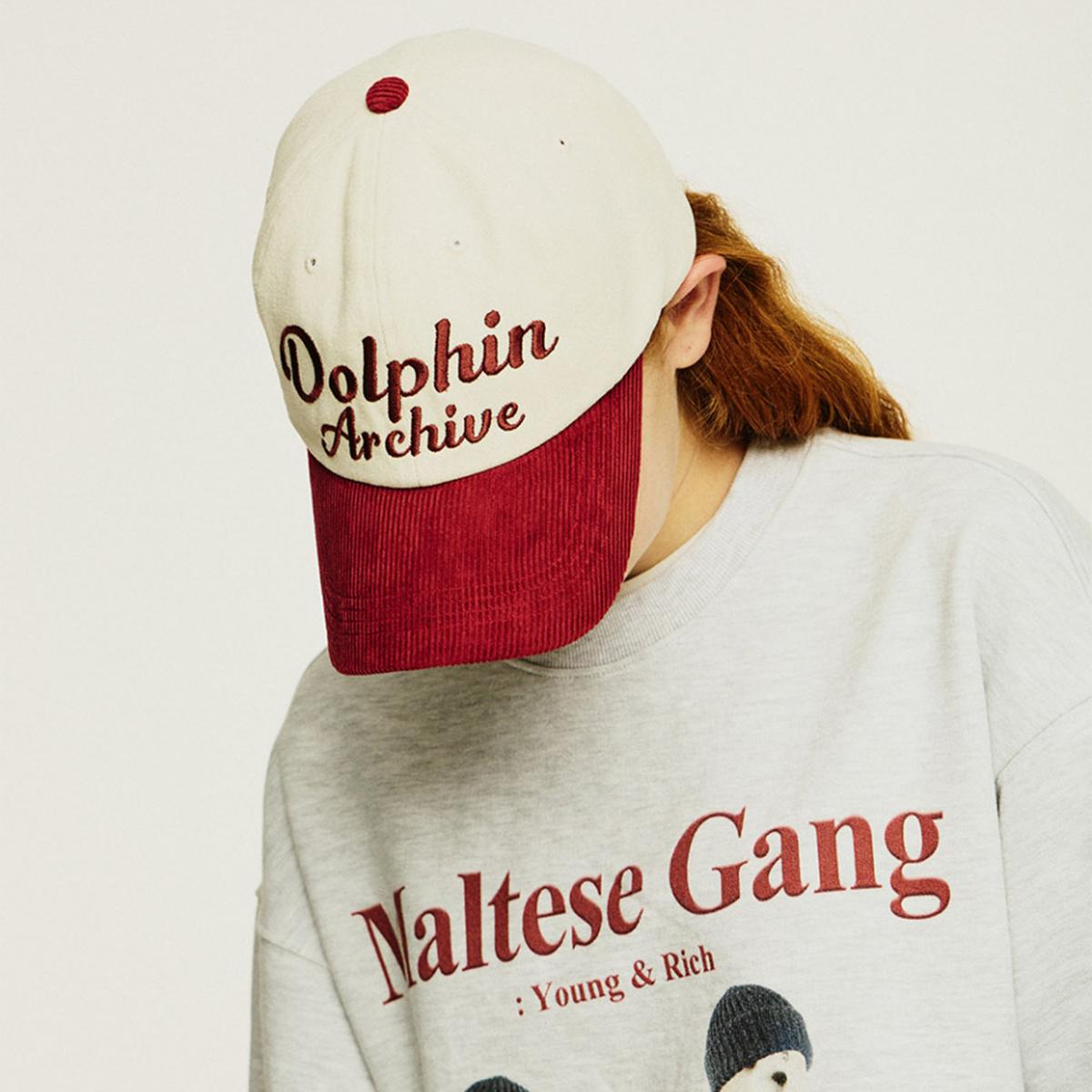 《BTS V同款》Dolphin Archive雙色棒球帽（暗紅色）