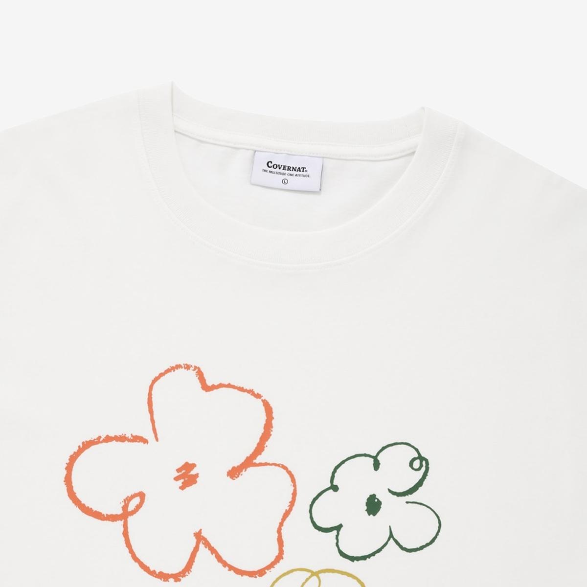 花朵塗鴉短袖T恤（白色）