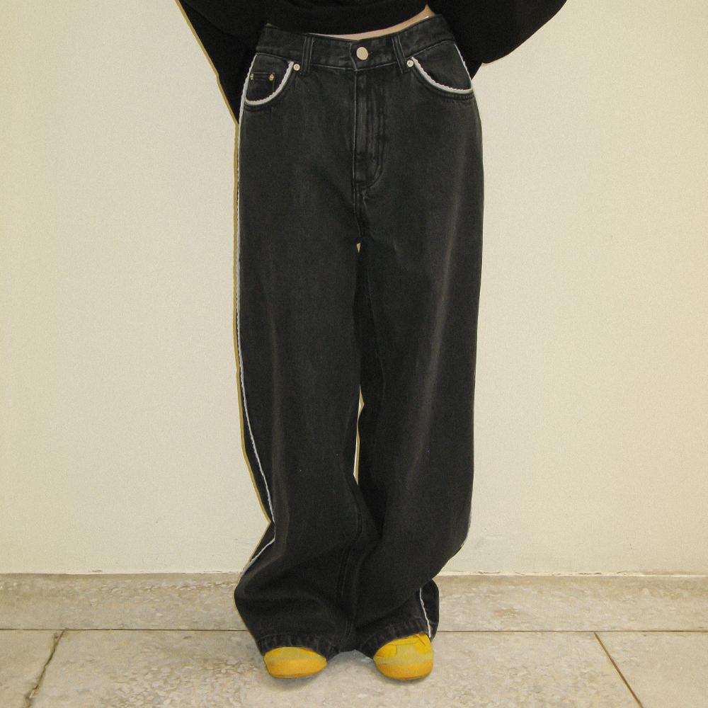 [RONRON] LACE LINE WIDE DENIM パンツ★新作・24AW★韓国★ RONRON] LACE LINE WIDE DENIM パンツ☆新作・24AW☆韓国