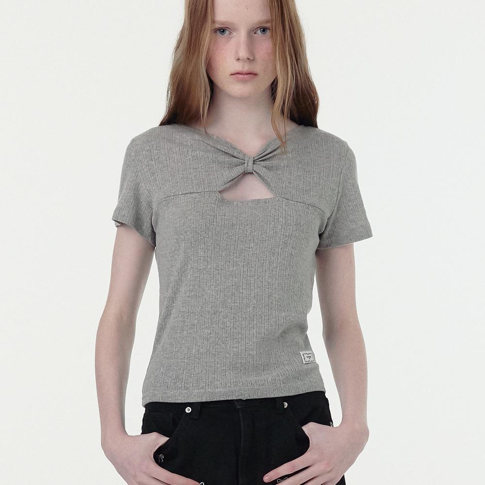 RONRON RONRON KNOT RIBBON SLIT HALF T SHIRT (Creatrip)
