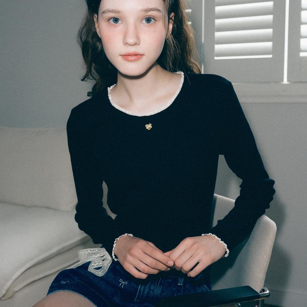 RONRON ♥ LACE ROUND HEART NECK LONG SLEEVE/追跡付 RONRON RONRON LACE ROUND HEART NECK LONG SLEEVE (Creatrip)