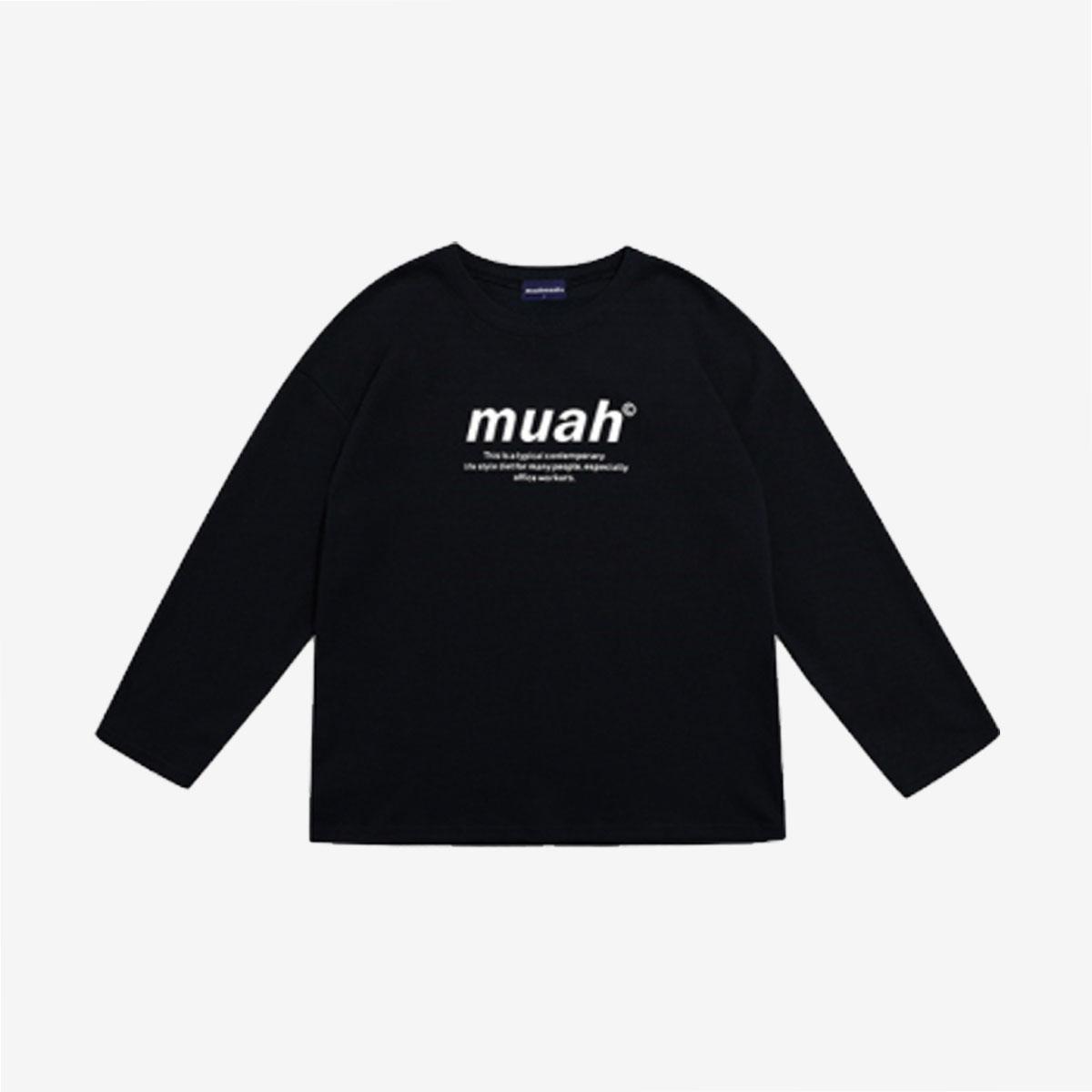 korean brand muah muah Signature Graphic T-Shirt in black
