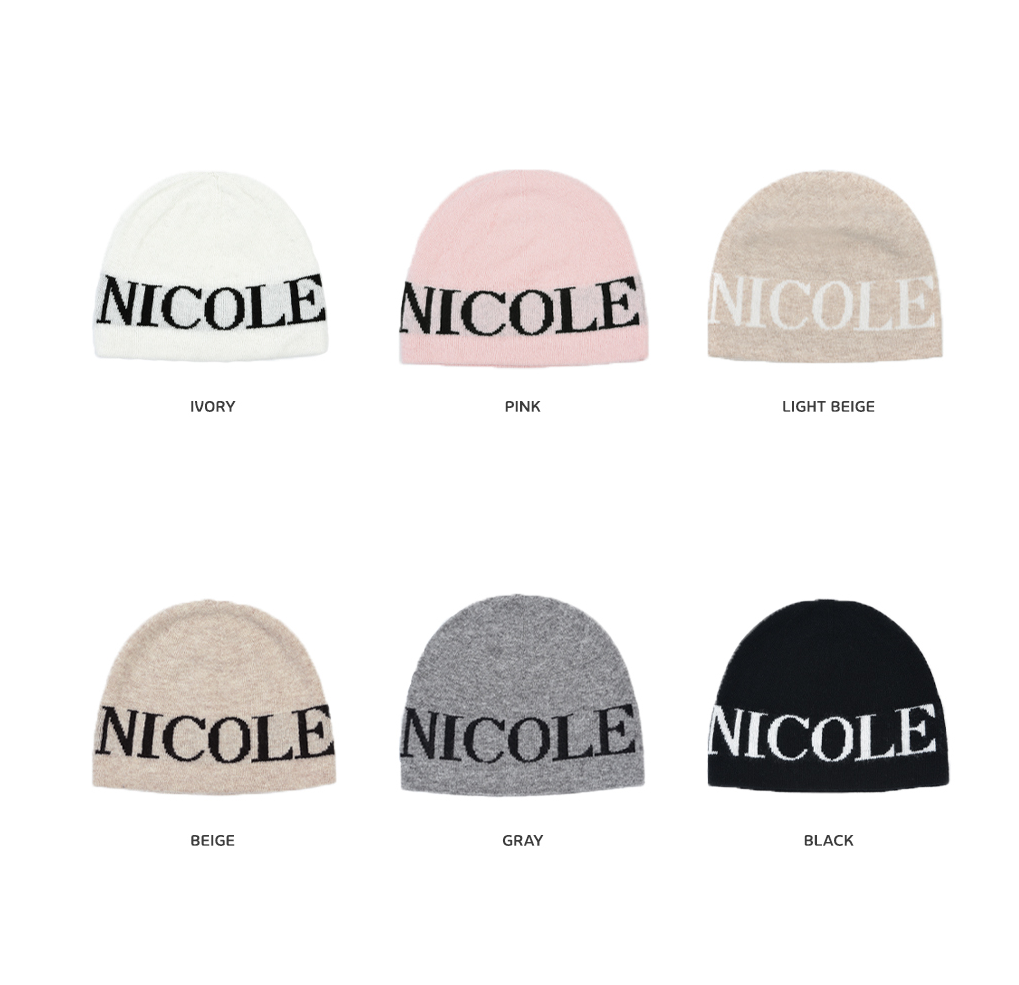 NICK&NICOLE NICK&NICOLE CASHMERE LETTERING JAQUARD BEANIE_6