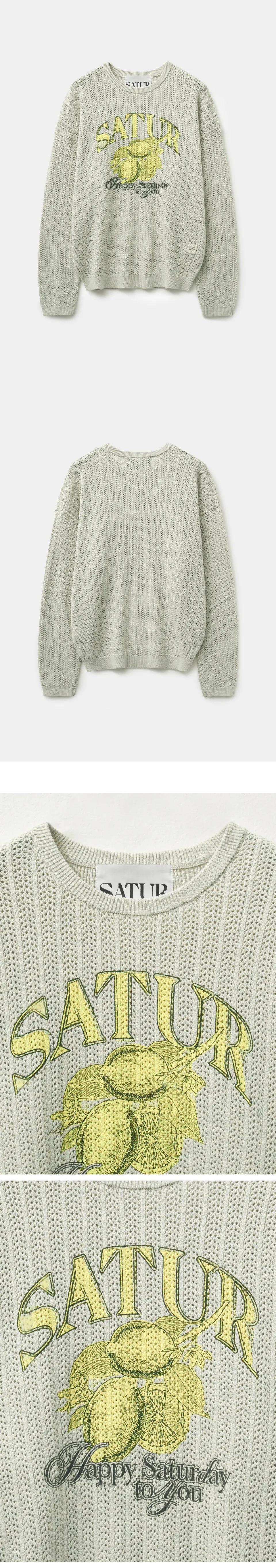 ◆SATUR◆ Ibiza Citron Summer Graphic Mesh Knit Natural Gree satur SATUR IBIZA CITRON SUMMER GRAPHIC MESHED KNIT (NATURAL