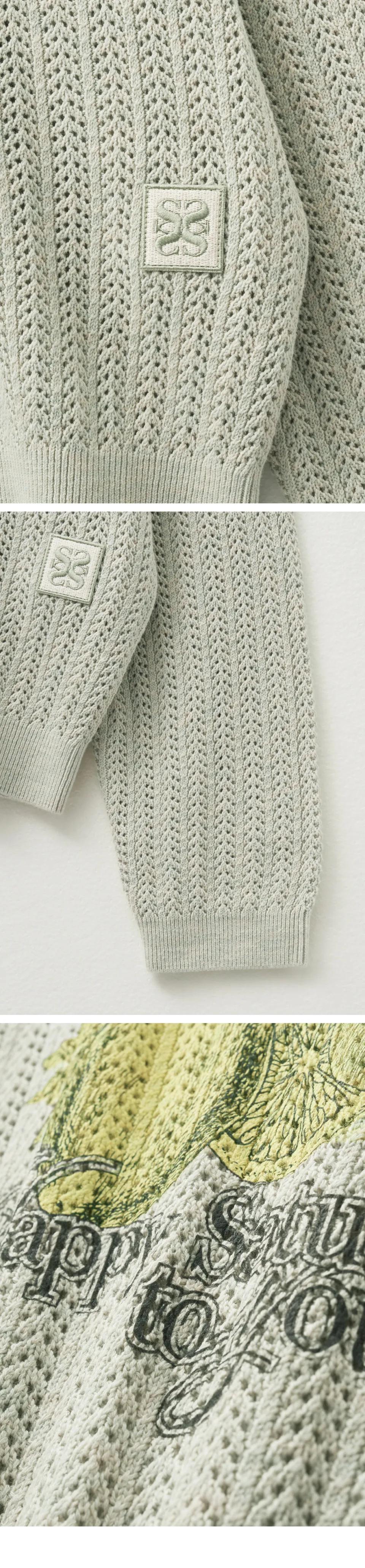 ◆SATUR◆ Ibiza Citron Summer Graphic Mesh Knit Natural Gree satur SATUR IBIZA CITRON SUMMER GRAPHIC MESHED KNIT (NATURAL
