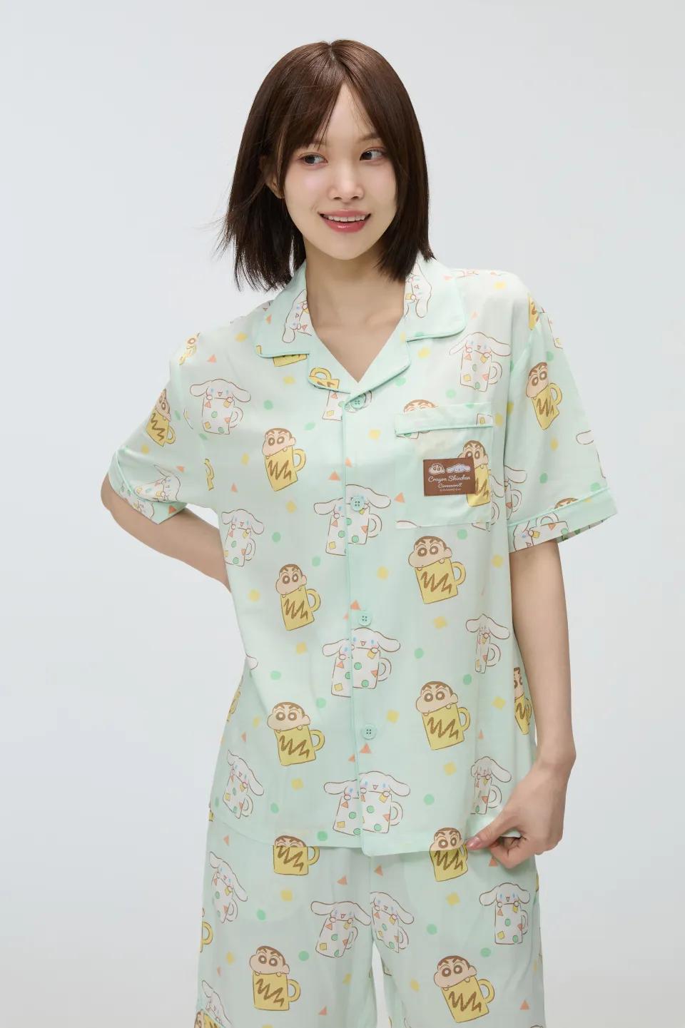 ★ SPAO★ Cinnamoroll X Crayon Shin-chan Short Sleeve Pajam SPAO x CRAYON SHINCHAN Short Sleeve Sleep Pajamas LIGHT BLUE