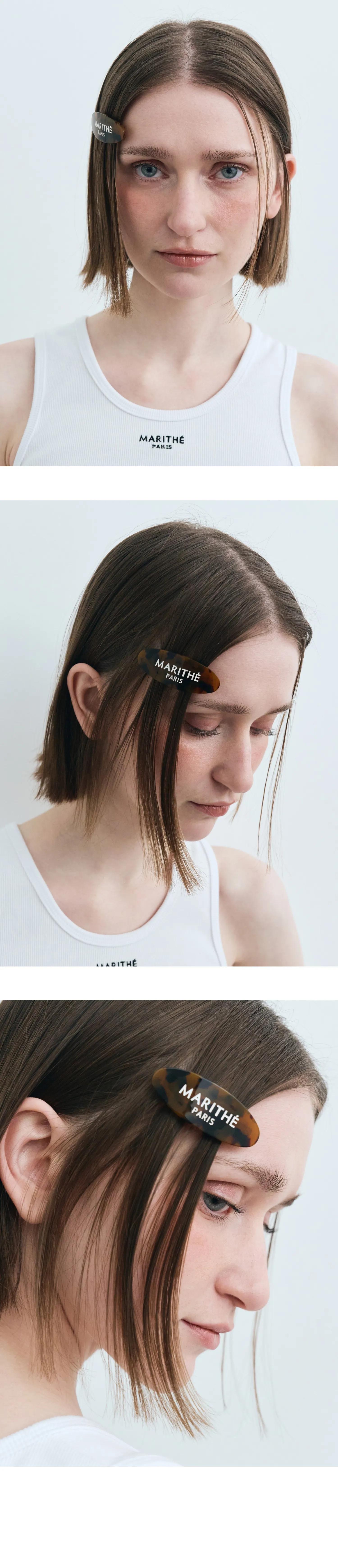 【MARITHE】 REGULAR LOGO SLIM HAIR PIN 2PACK‐BROWN Marithe Francois Girbaud [高允靜佩戴] REGULAR LOGO OVAL HAIR