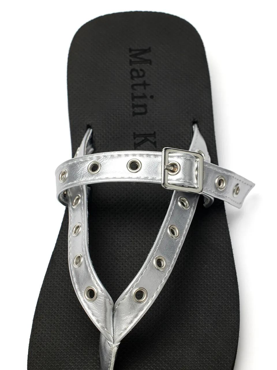 Matin Kim MATIN KIM BUCKLE EYELET SLIPPERS IN SILVER (Creatrip)