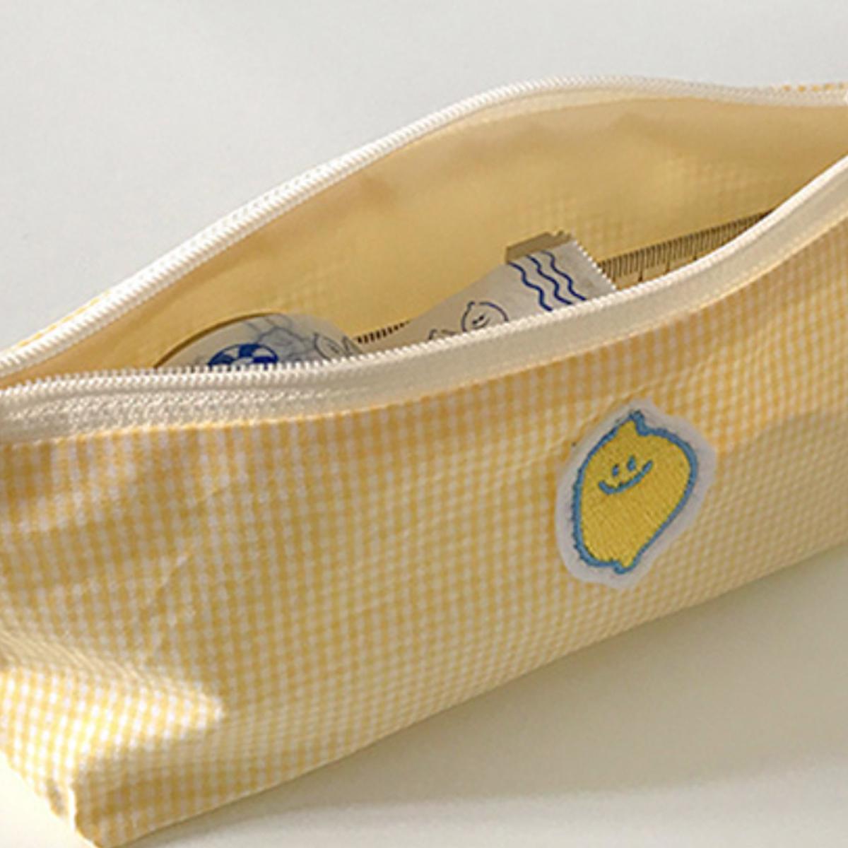 檸檬造型格紋筆袋（淡黃色）