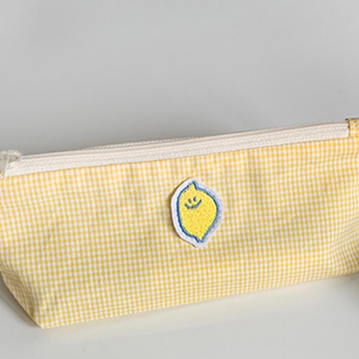 檸檬造型格紋筆袋（淡黃色）